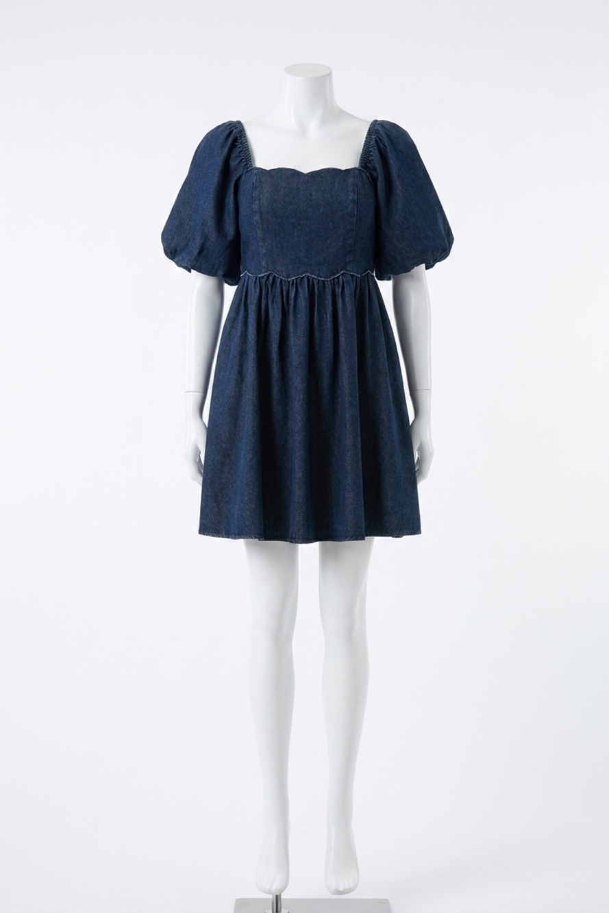 NEW ENTRO women's short bubble sleeve babydoll dress in blue
